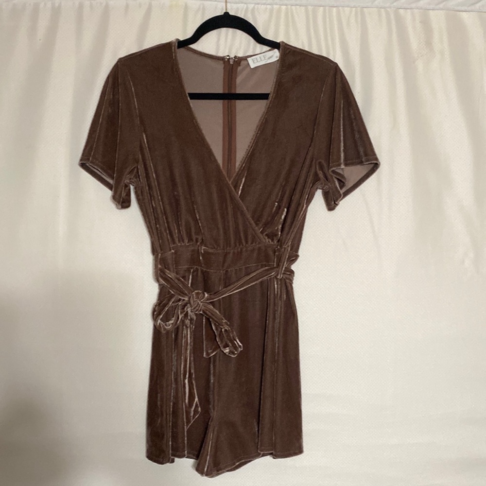 Velvet romper! Tie at the waist. V-neck.Boutique brand.